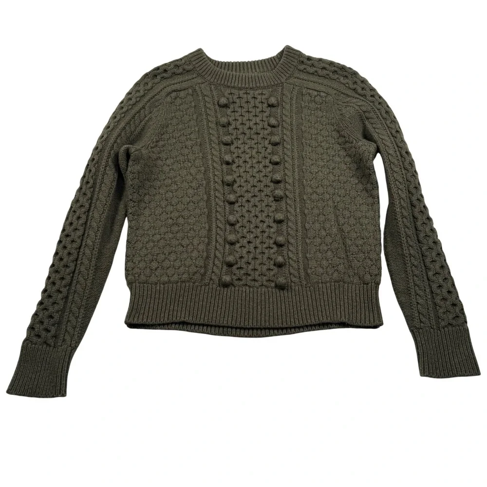 J Crew Popcorn Cable Knit Sweater Womens Medium Green Bobble Wool Blend K5311